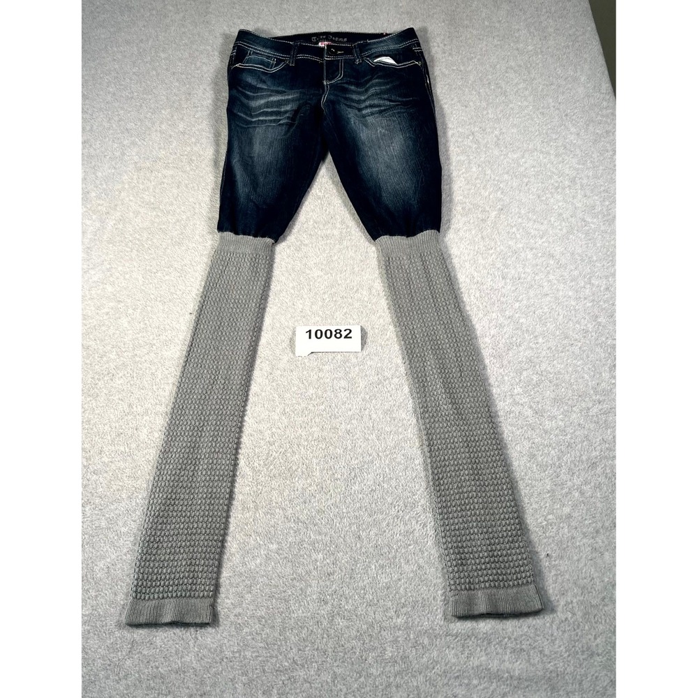 Tyte Jeans Womens 5 Blue Denim 5-Pockets Whiskered Ribbed Knitted Skinny Leg